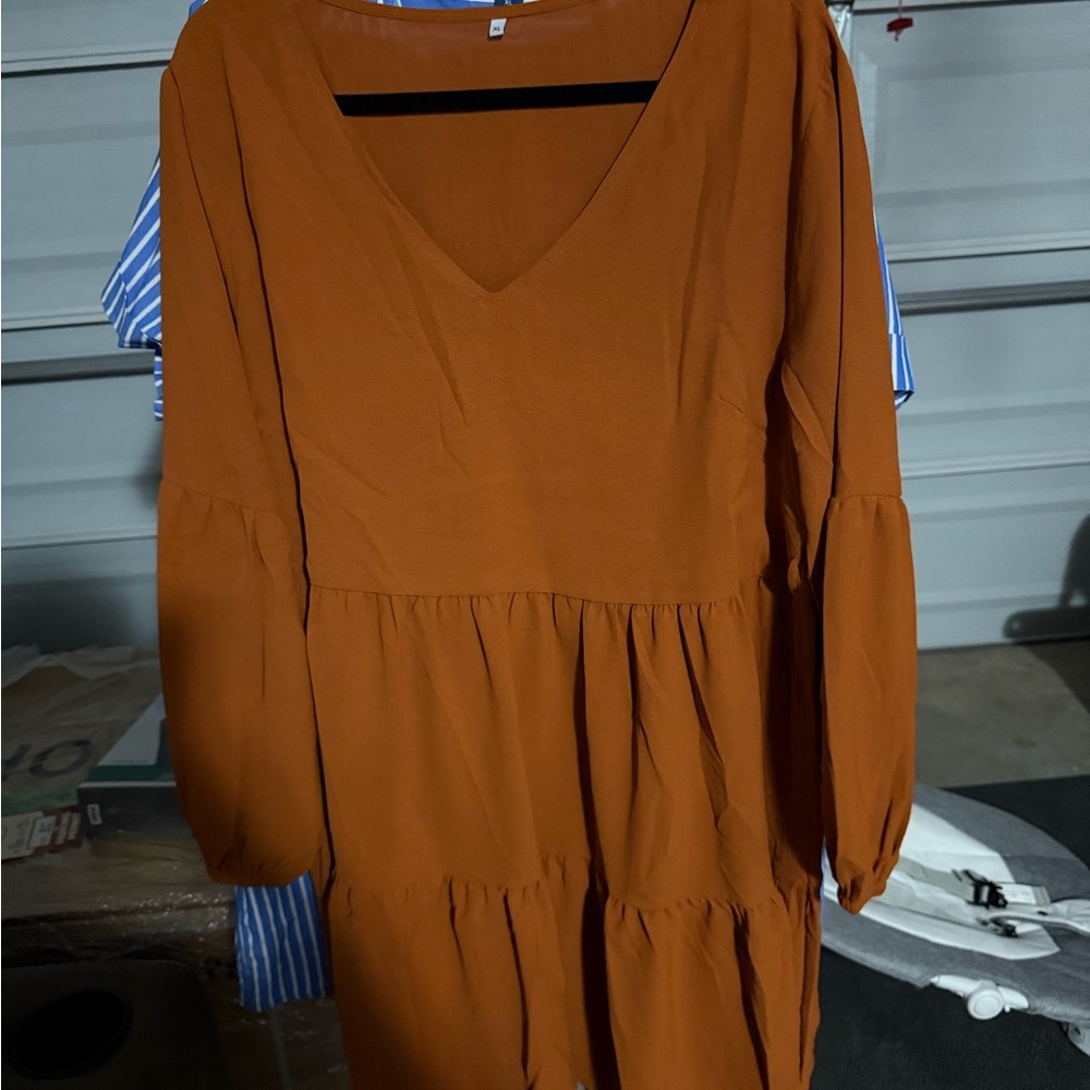 Elegant Orange V-Neck Dress